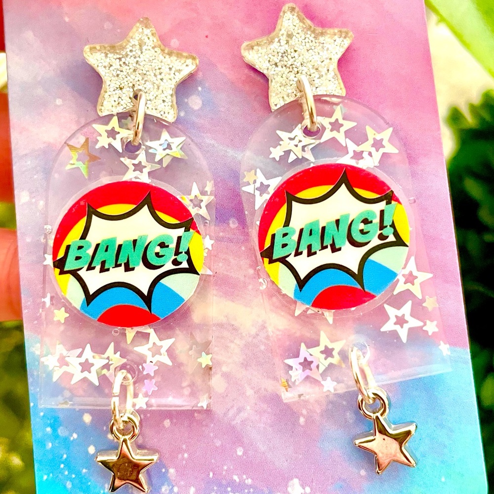 Bang! Retro Comic Book Inspired Acrylic Dangle Earrings